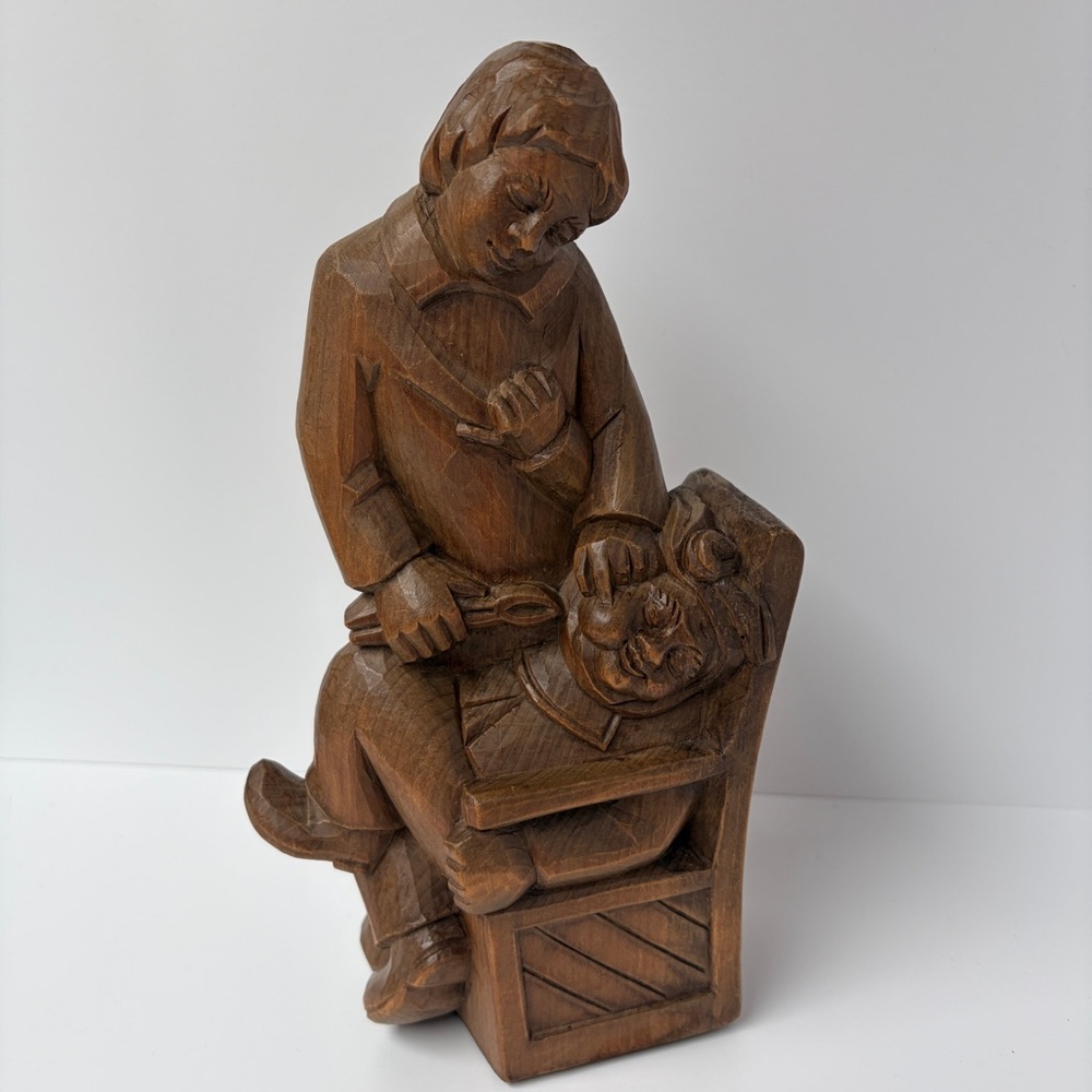 VTG Antique Hand Carved Wooden Dentist Doctor Surgeon European Sculpture 10”